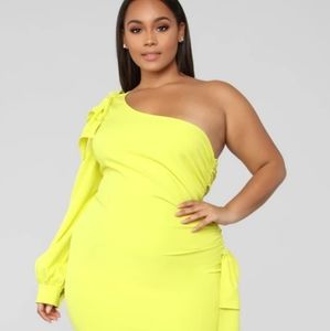 Fashion Nova Yellow Plus Size One Shoulder Dress